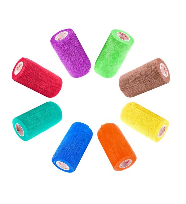 4 Inch Vet Wrap Tape Bulk (Assorted Colors) (6 12 18 or 24 Packs) Self-Adhesive Self Adherent Adhering Flex Bandage Rap Grip Roll for Dog Cat Pet Horse
