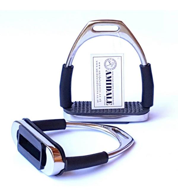 Amidale Flexi Safety Stirrups Horse Riding Bendy Irons Stainless Steel Black Treads 4.75 Inches