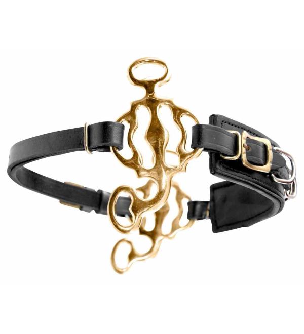 AMKA Hackamore Baroque equipped with 3 rings noseband leather black suits gold colored