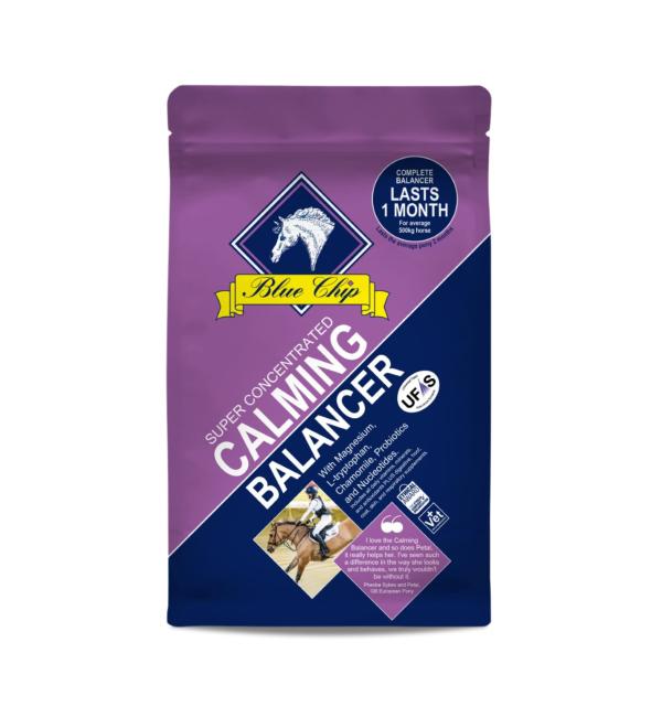 Blue Chip Calming Feed Balancer (Super Concentrated) 3kg. Complete & balanced horse feed for calming & to reduce stress with magnesium chamomile & l-tryptophan very low starch/sugar molasses FREE!