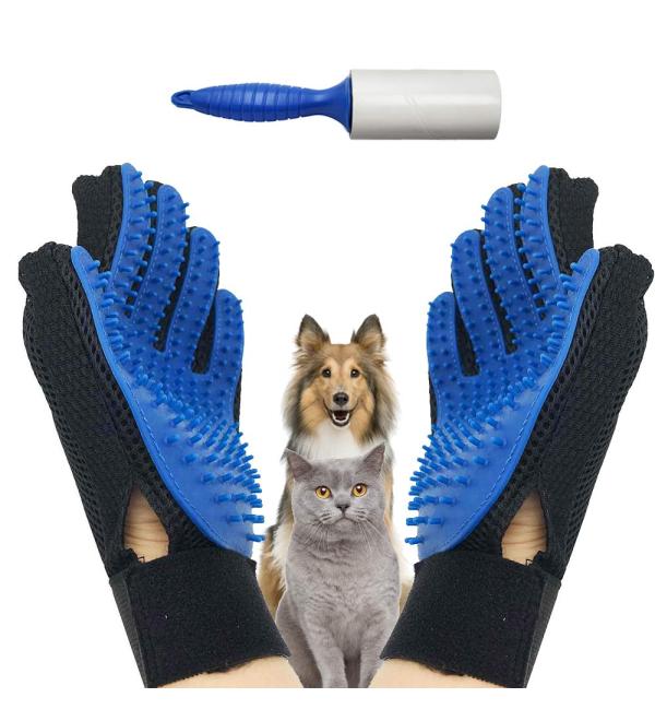 EJG New Version 1 Pair Pet Grooming Gloves with Hair Removal Brush, Deshedding Gloves to Brush and Fur Remover, Dematter Deshedder for Dog, Cat, Horse with Long & Short Fur
