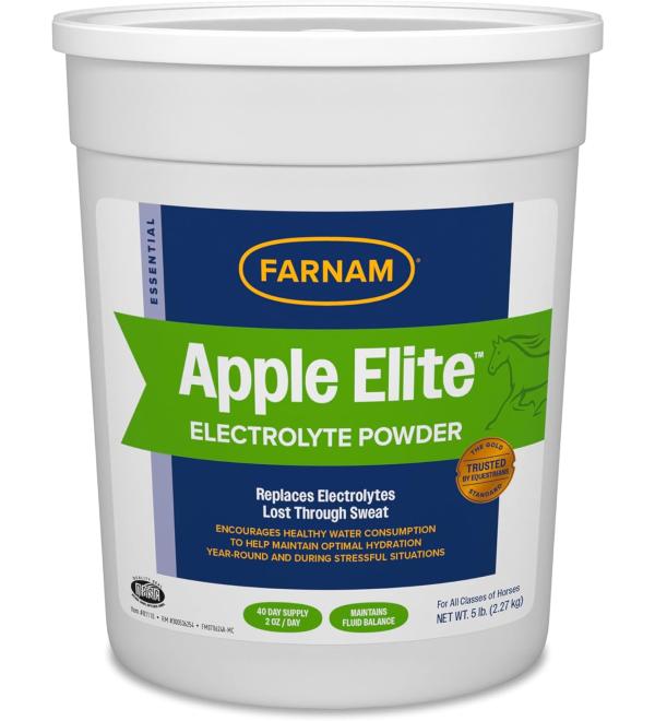 Farnam Apple Elite Horse Electrolyte Powder, Replaces minerals lost in sweat during exercise, extreme weather & stressful conditions, 5 lb., 40 day supply