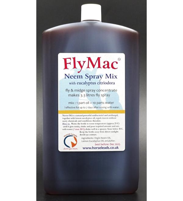 FlyMac Neem & Eucalyptus Spray Concentrate 300ml makes 3.3 ltrs Horse Fly Spray