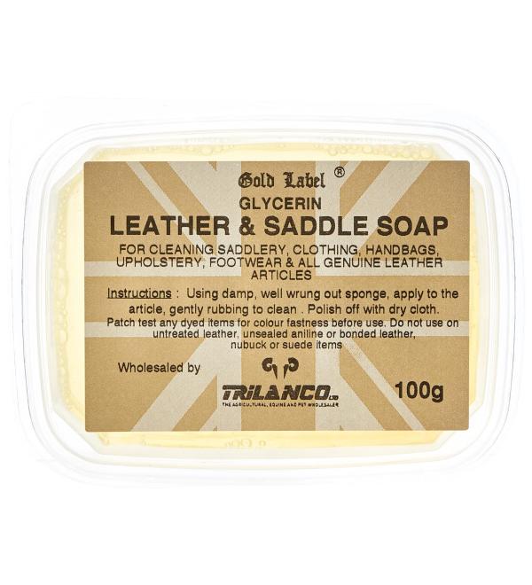 Gold Label Saddle Soap 100g - Glycerin soap to use for cleaning saddles clothing handbags upholstery footwear and all genuine leather products.