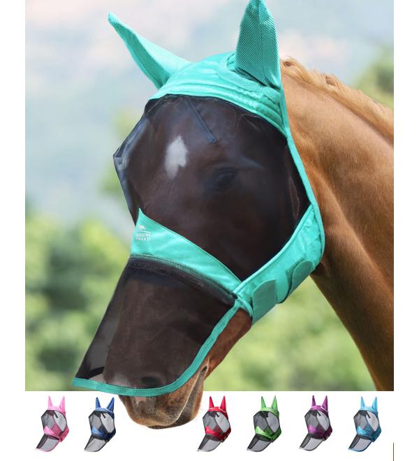 Harrison Howard CareMaster Pro Luminous Horse Fly Mask Long Nose with Ears UV Protection for Horse Summer Mint M Cob Cob (Medium) Summer Mint