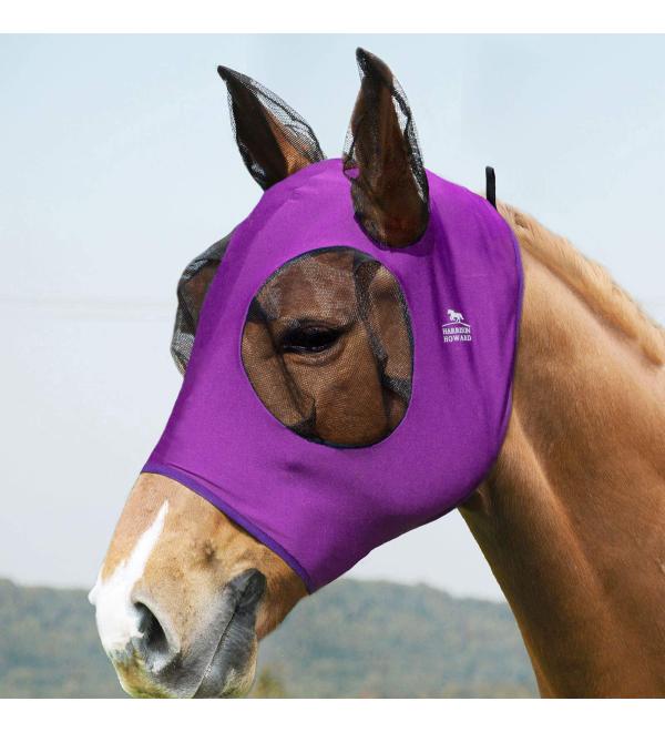 Harrison Howard Elasticity Horse Fly Mask Superb Comfort with UV Protection Standard Horse Fly Mask for Horse-Amethyst Cob (Medium) Amethyst