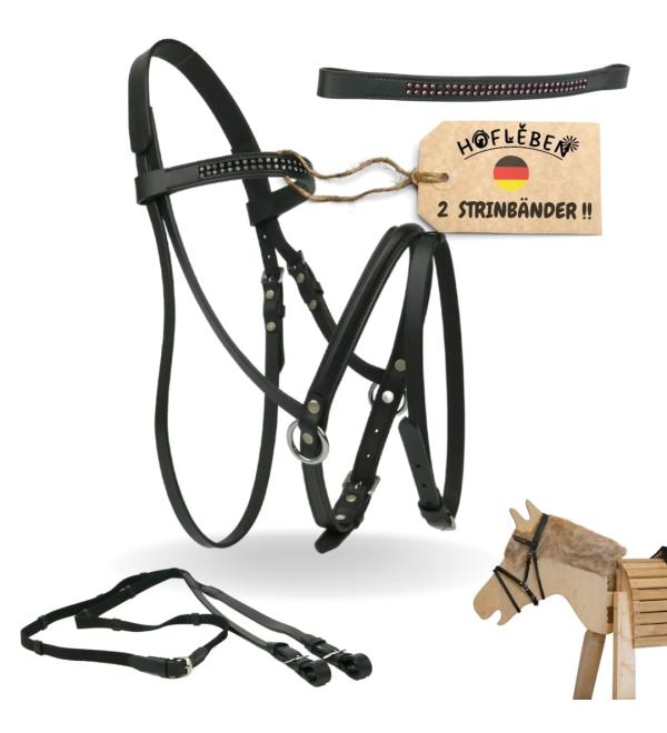 Hofleben - High -quality wooden horse accessories bridle with 2 frontal ligaments (silver + pink) and reins - bite -free bridle bridle wooden horse halter for wooden horse bridle for wooden horse bridle horse wooden horse bridle