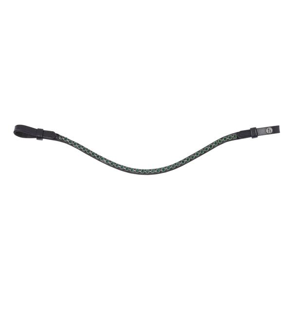 HORZE Noir Leather Bow Shaped Horse Browband with Crystal Details Black/Green Horse