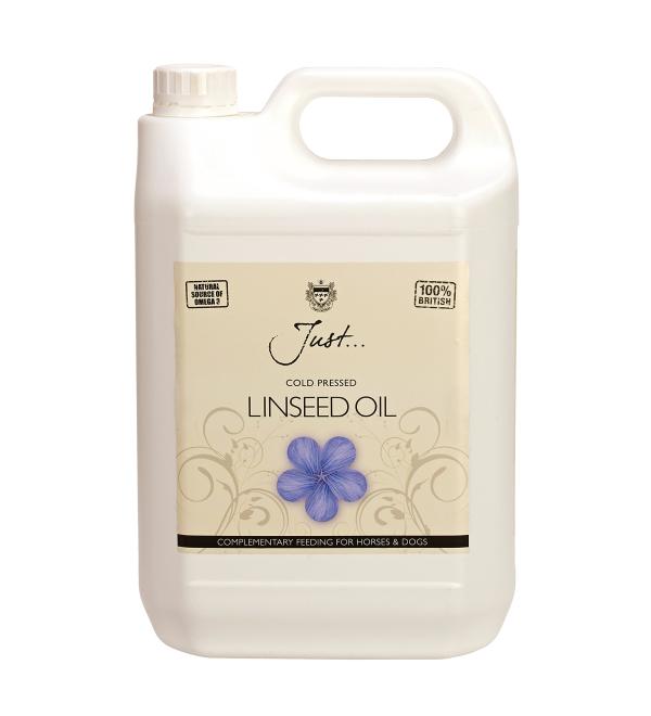 Just Oil Cold Pressed Linseed (Flax) Oil - Supplement for Horses Dogs and Cats 5 Litre