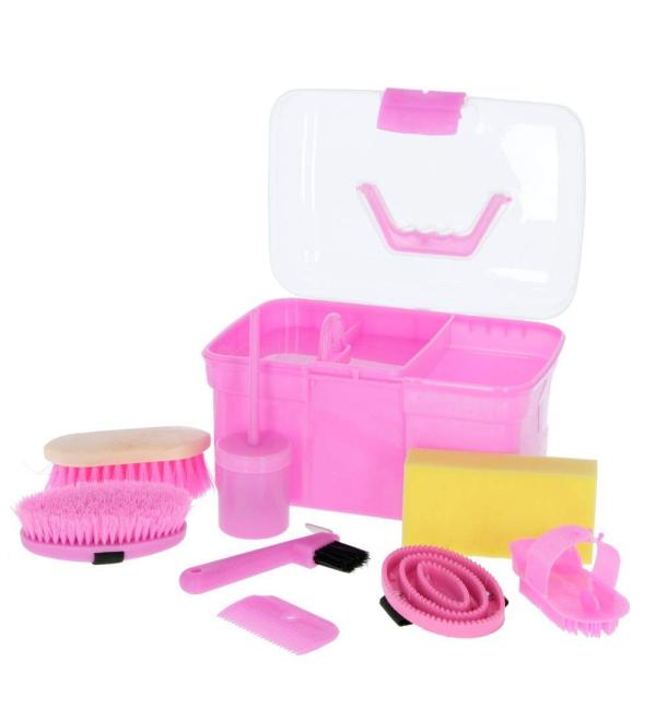 Kerbl plaster box pink with content 8 parts (for children horse brushes mane brushes cleaning box with brushes horse care cleaning stuff pink) 321766 unisize