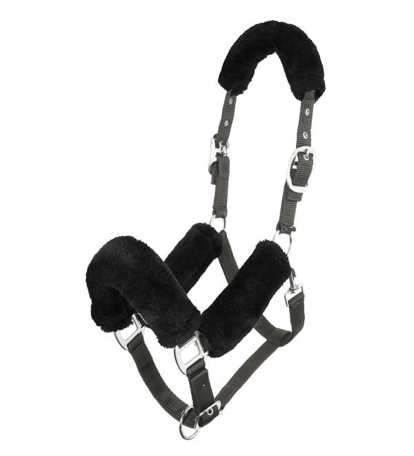 LeMieux Comfort Headcollar for Horses - Soft Fleece Lining - Adjustable & Durable Full Black/Grey