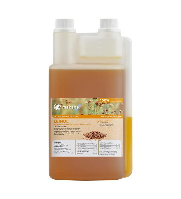 Makana linseed oil for animals cold pressed and 100% pure 1000 ml dosing bottle single