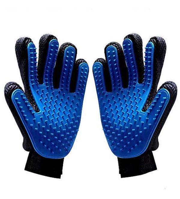 Pet Grooming Glove - Gentle Deshedding Brush Glove - Efficient Pet Hair Remover Mitt - Enhanced Five Finger Design - Perfect for Dogs & Cats with Long & Short Fur - One Pair