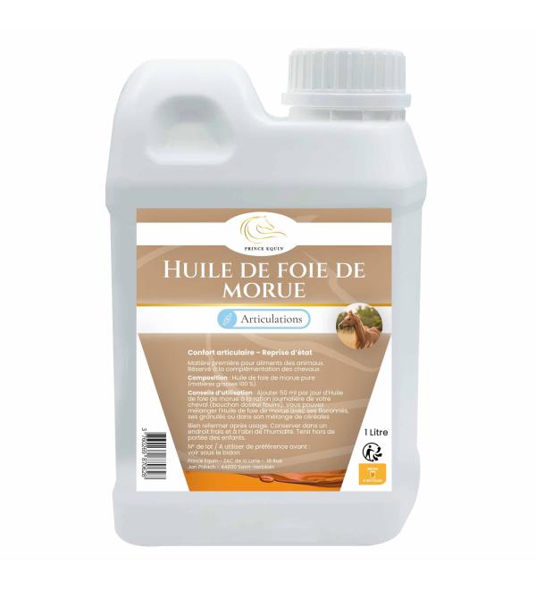 PRINCE EQUIN - COD LIVER OIL - Horse nutritional supplement - 1 L bottle - Joints - Horse condition recovery - Immunity - Sou