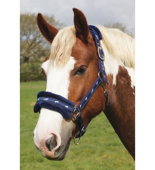 Rhinegold Logo Headcollar fleece trim Blue Cob