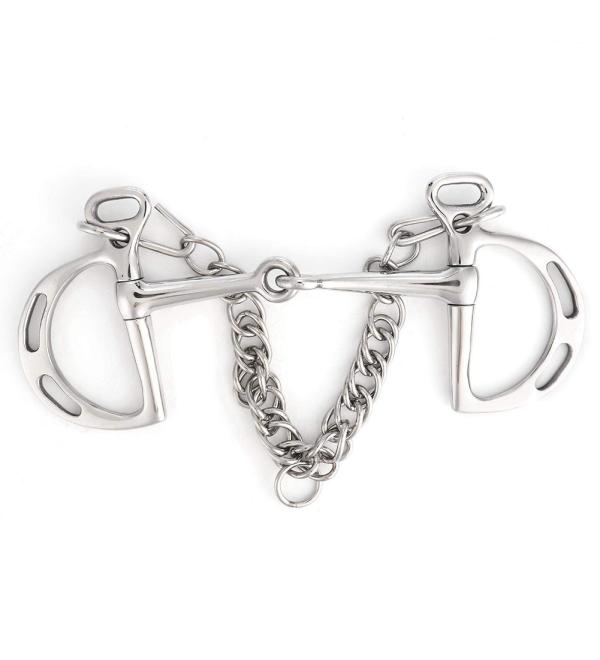 Stainless steel pelham dentition firmly structured mouth horses chewing mouth roller horse bridle bite double -lodged mouth pelham bit with hook and chain (125mm)