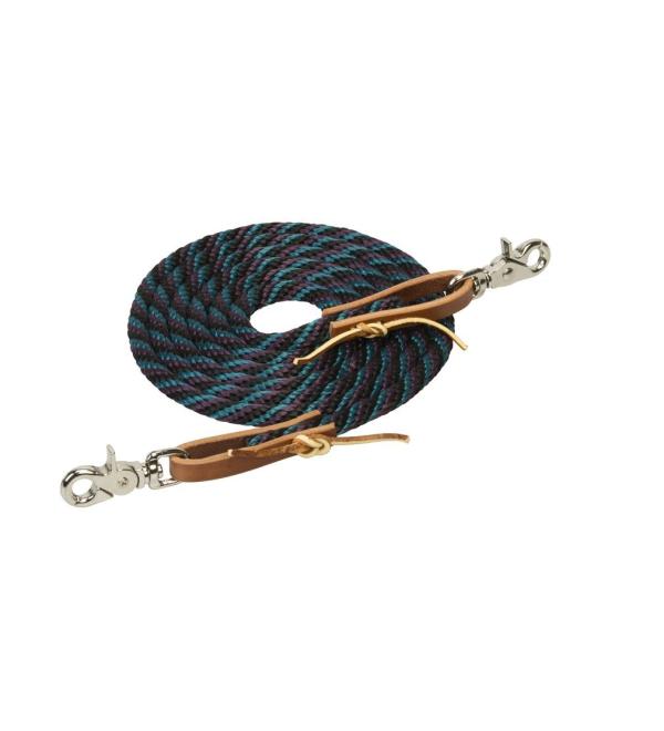 WEAVER Leather Drawstring Reins 3/8" x 8' Midnight Sky/Wildflower/Spruce Ridge