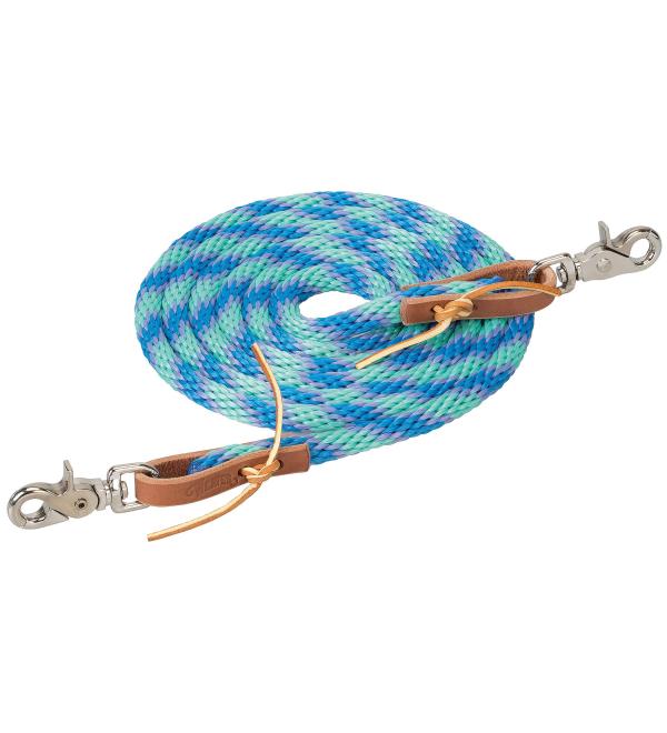 WEAVER Leather Drawstring Reins 3/8" x 8' Mint/Lavender/French Blue