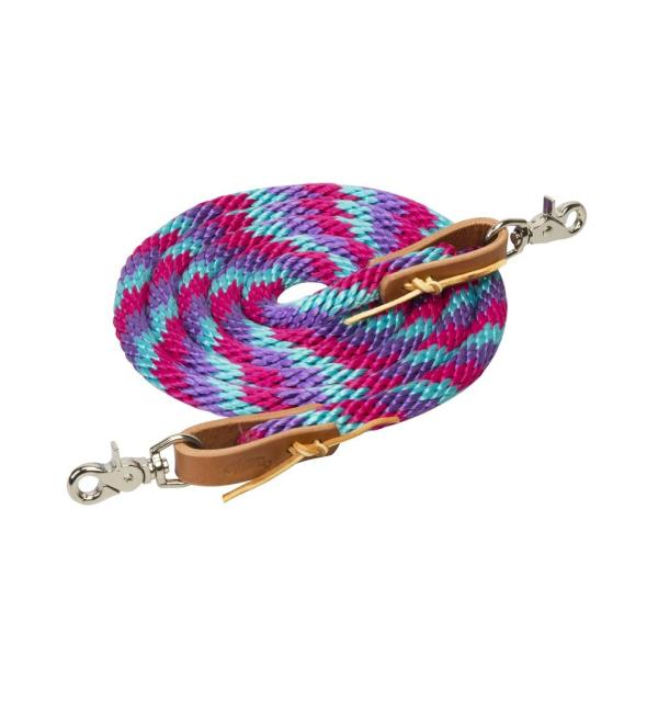 WEAVER Leather Drawstring Reins 5/8" x 8' Bright Rose/Purple/Turquoise