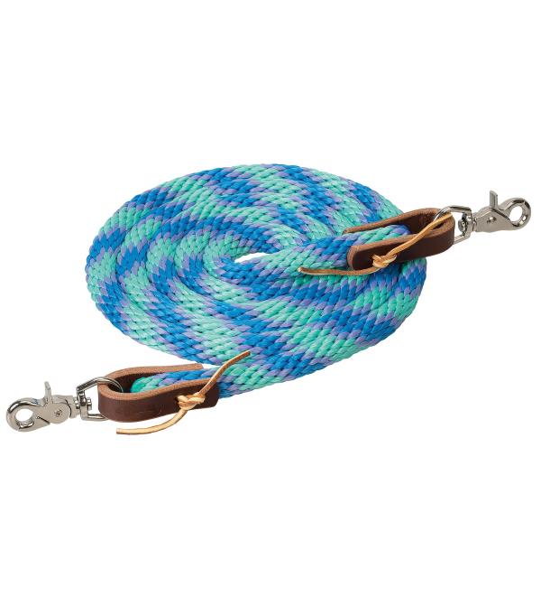 WEAVER Leather Drawstring Reins 5/8" x 8' Mint/Lavender/French Blue